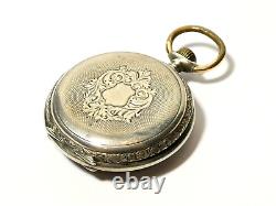 Antique 800 GALLONE Silver FOB Pocket Watch Floral Enamel Dial H. BRUCKNER 45mm