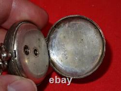 Antique 800 Silver Cased Ladies Open Faced Pocket Watch & Silver Guard Chain