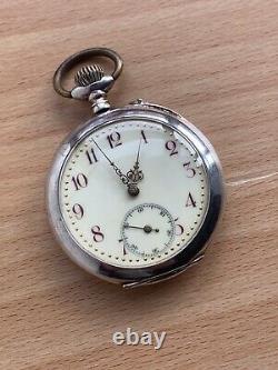 Antique. 800 Silver Open Face Pocket Watch Swiss Made Porcelain Dial