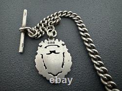 Antique 925 Silver Hallmarked Albert Watch Chain And Lucky Coin Fob Rare 13