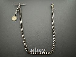 Antique 925 Silver Hallmarked Albert Watch Chain And Lucky Coin Fob Rare 14