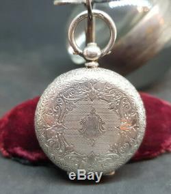 Antique 935 Solid Silver Lever Fob Pocket Watch Ladies Flowers Dial With Key
