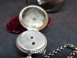 Antique 935 Solid Silver Lever Fob Pocket Watch Ladies With Chain&key