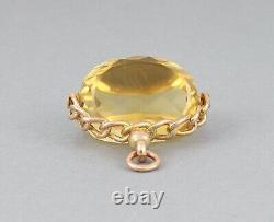 Antique 9Ct Gold And Genuine Yellow Topaz Swivel / Spinner Fob / Pendant
