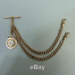 Antique 9 K Rose Gold Double Clip Pocket Watch Albert Chain & Fob 1923 58 G
