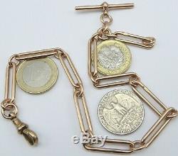 Antique 9 carat hallmarked rose gold pocket watch albert guard chain 30.5 grams