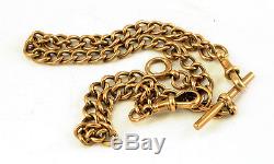 Antique 9ct 9K Rose Gold Double Clip Albert Pocket Watch Chain 35.5g 15 ins