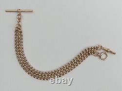 Antique 9ct Rose Gold Sliding T Double Clip Pocket Watch Albert Chain C. 1900