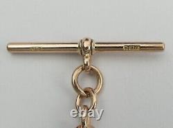 Antique 9ct Rose Gold Sliding T Double Clip Pocket Watch Albert Chain C. 1900