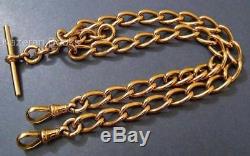 Antique 9ct Solid Gold Double Fob Pocket Watch Albert Chain 1918 Floating T Bar