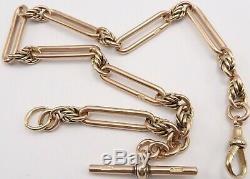 Antique 9ct rose gold fancy pocket watch albert guard chain. Weight 43.6 grams