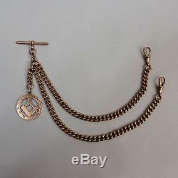 Antique 9k Rose Gold Double Clip 51 Gram Pocket Watch Albert Chain Masonic & Fob
