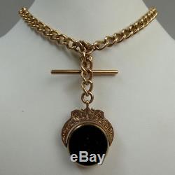 Antique 9k Rose Gold Double Clip Pocket Watch Albert Chain & Bloodstone Fob