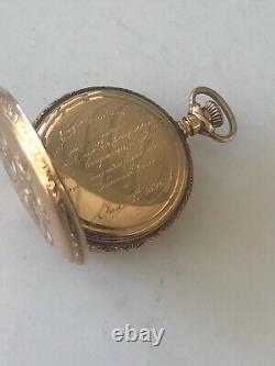 Antique American Waltham Watch Diamond Pocket Watch 14K Case French Inscribed