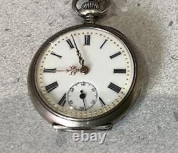 Antique Ancre 800 Silver French Fob Watch. On Silver Tassel Watch Chain