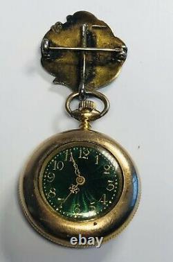 Antique Art Nouveau Enamel on Sterling Silver Pocket Watch Pin 2.5