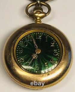 Antique Art Nouveau Enamel on Sterling Silver Pocket Watch Pin 2.5