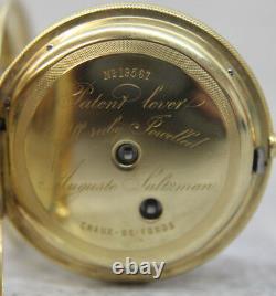 Antique Auguste Saltzman 18k Fine Gold 38mm Pocket Watch Matching Serials