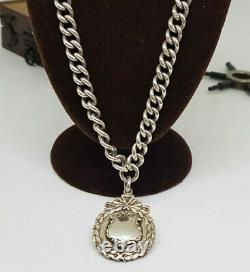 Antique Beautiful Solid Silver Albert Pocket Watch Chain With Fob 50.8 G