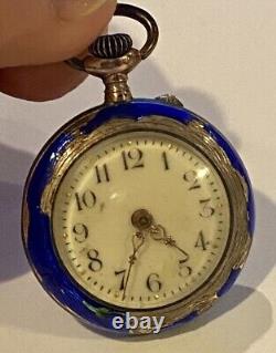 Antique Blue Enamel pocket watch In Mint Condition, Working Perfectly
