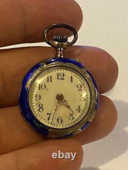 Antique Blue Enamel pocket watch In Mint Condition, Working Perfectly