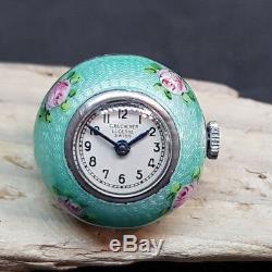 Antique Bucherer Blue Guilloche Enamel Solid Silver Ball Watch