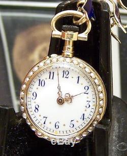 Antique C1890 Diamond & Pearl Solid 18k Gold Enamelled Naval Anchor Design Watch