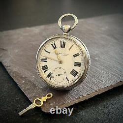 Antique C1911 English Improved Lever Pocket Watch Solid Silver Single Case& Key