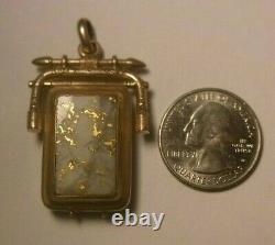 Antique CALIFORNIA GOLD RUSH GOLD BEARING QUARTZ Swivel Pocket Watch Fob Locket