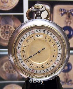 Antique Calendar Moonphase Verhagen C1900 Double 2 Sided Pocket Watch Serviced