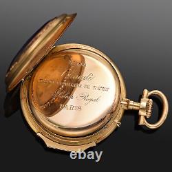 Antique Chaude Paris 18K Gold Enamel Openface Dress Pocket Watch & MOP Hanger