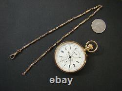 Antique Chronograph Pocket Watch 18K Solid Gold London 1890 / Box / Chain
