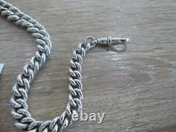 Antique Chunky Solid Sterling Silver Single Albert Pocket Watch Chain & Fob