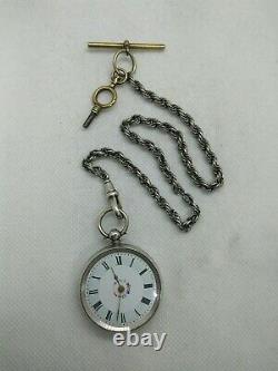 Antique Cuivre P. C 800 Silver Pocket Watch Key Wind With Antique Chain&key