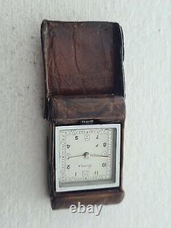 Antique Doxa Small Pocket Travel Watch Folding Exquisite Crocodile Skin Case 55