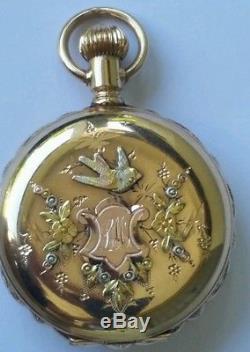 Antique Elgin 14k Multi Colored Gold Diamond Ladies Pocket Watch Estate
