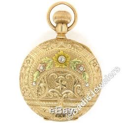 Antique Elgin 6s 11j Pocket Watch Floral Engraved Etched 14K Tri Color Gold Case