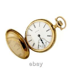 Antique Elgin Pocket Watch 15j 6s Grade 295 Etched 14K Yellow Gold Hunter Case