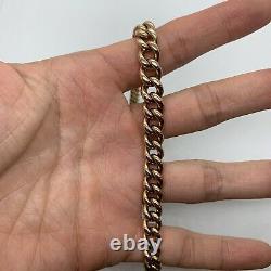 Antique English 9k rose red gold cable link chain pocket watch bracelet 30.4g
