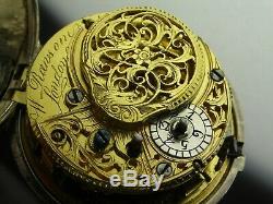 Antique English verge Fusee key wind pocket watch. Sterling silver. Made 1777
