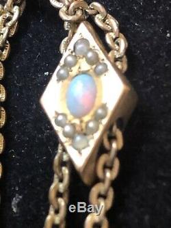 Antique Estate Victorian Natural Opal Watch Fob & Chain Slider Necklace 50