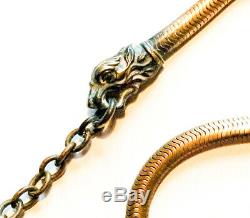 Antique Figural pocket watch chain. Double Lion heads. Watch chain Gold fill 12
