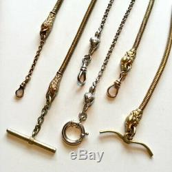 Antique Figural pocket watch chain. Double Lion heads. Watch chain Gold fill 12