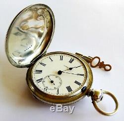 Antique Fine Silver Full Hunter Late 1800s Mechanical Railway Pocket Watch 44840