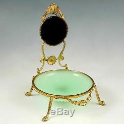 Antique French Baccarat Green Opaline Glass Pocket Watch Holder Display Stand