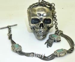 Antique French C. Briet, Memento Mori silver Skull Verge Fusee pocket watch c1819