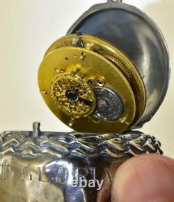 Antique French C. Briet, Memento Mori silver Skull Verge Fusee pocket watch c1819