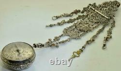 Antique French Delorme Verge Fusee REPEATER Oignon silver pocket watch&fob c1720