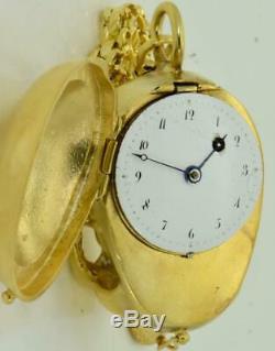 Antique French Memento Mori 18k gild Skull Verge Fusee pocket watch c1790s. RARE