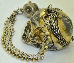 Antique French Memento Mori silver Skull Verge Fusee pocket watch&fob c1800's